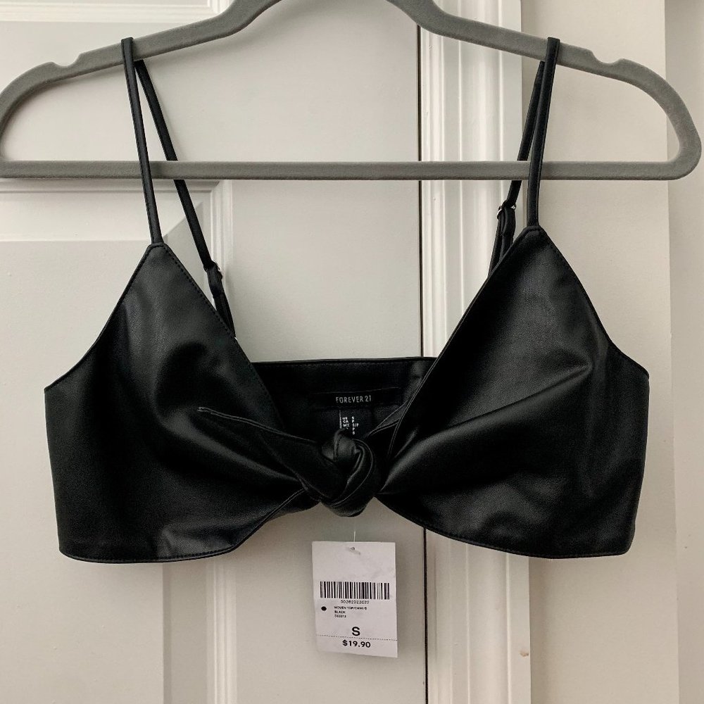 Black Faux Leather Tie-Front Bralette Forever 21 (NWT!)
